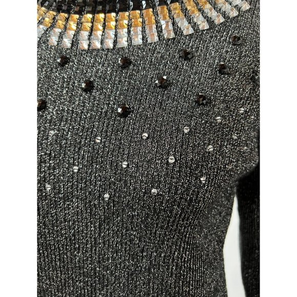 Investments Jeweled Neck Sweater  Large Black  Vintage Cotton Poly Blend - Picture 5 of 16